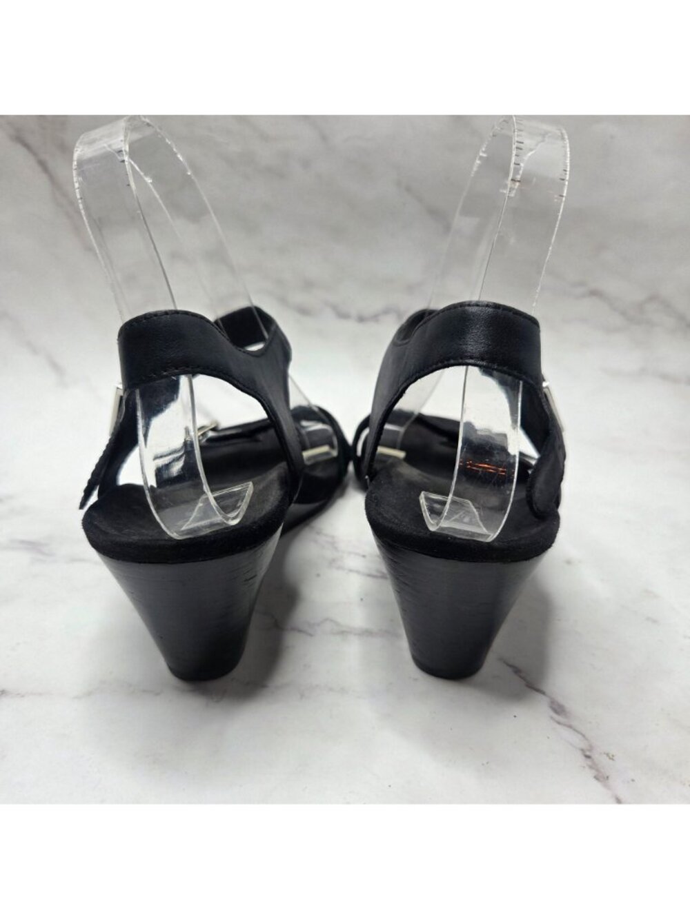 Vionic Laurie Black Leather Wedges Strappy Sandals Women's 7 - Picture 4 of 8